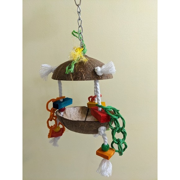Coconut Hutch Bird Toy Medium to Large Parrot Toy, Shreddable Toy Foraging Toy - Picture 2 of 4